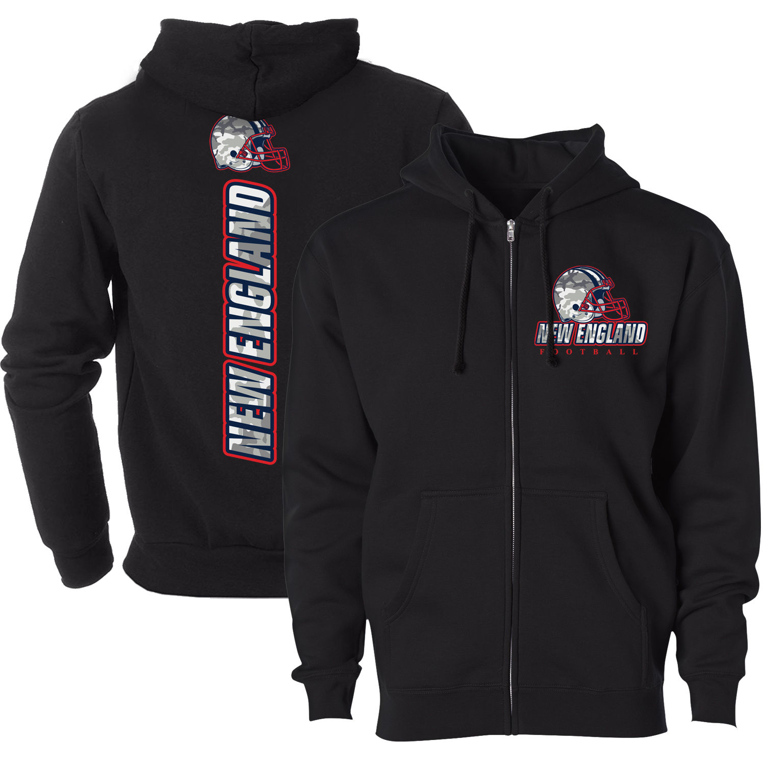Women's Army Camo Football Zip-up Hoodie - New England - Black / S
