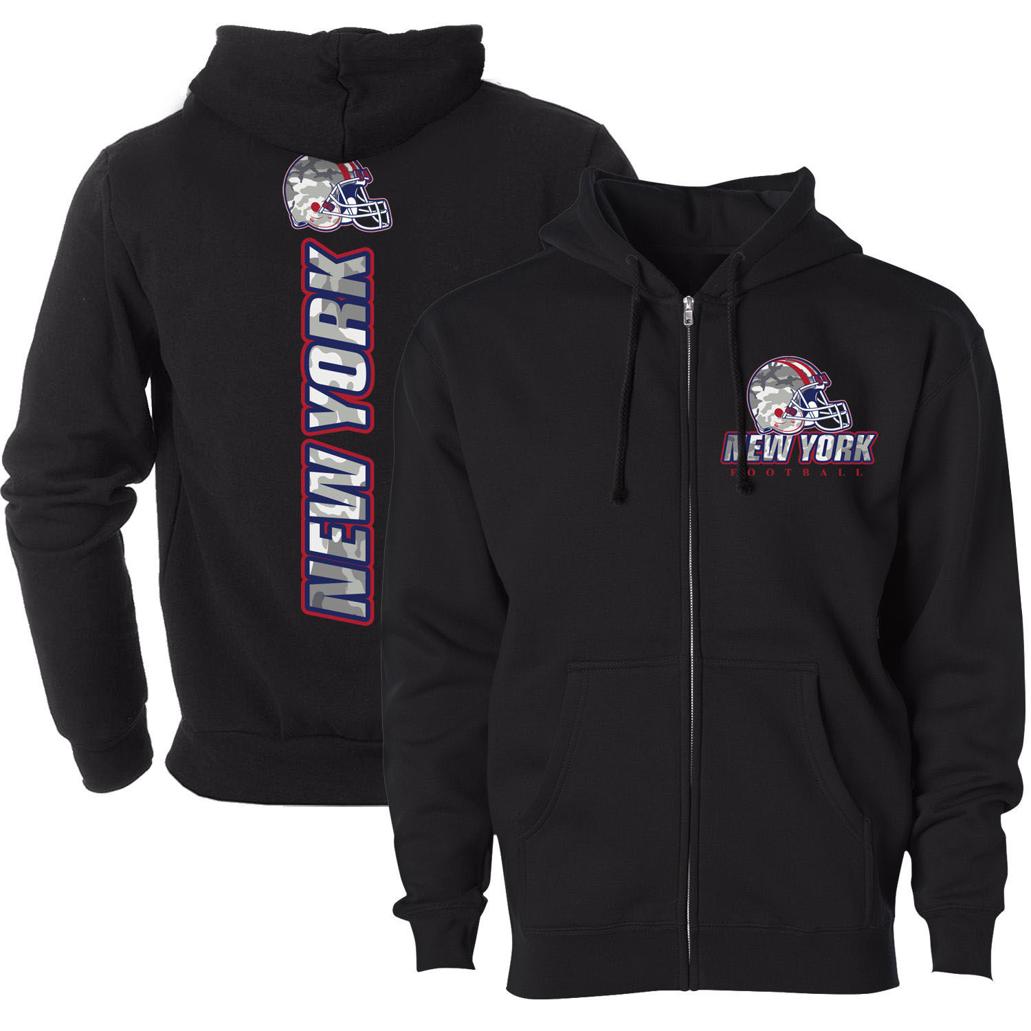 Women's Army Camo Football Zip-up Hoodie - New York - Black / S