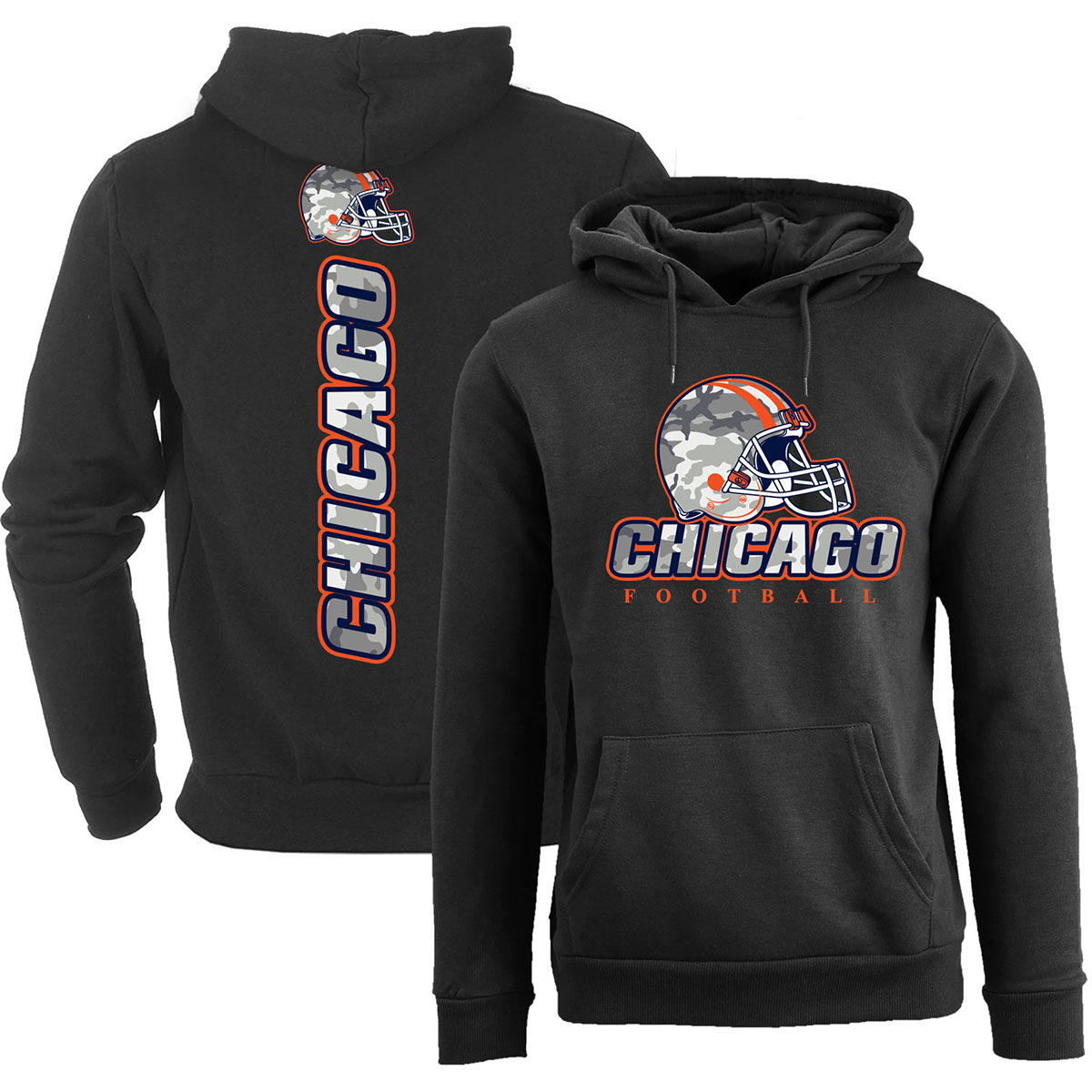 Men's Army Camo Football Pullover Hoodie - Chicago - Black / XL