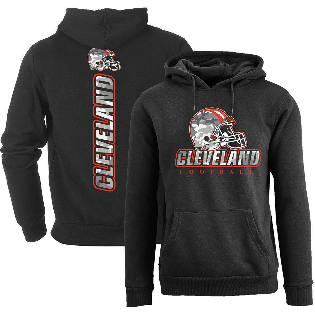 Men's Army Camo Football Pullover Hoodie - Cleveland - Black / 2XL
