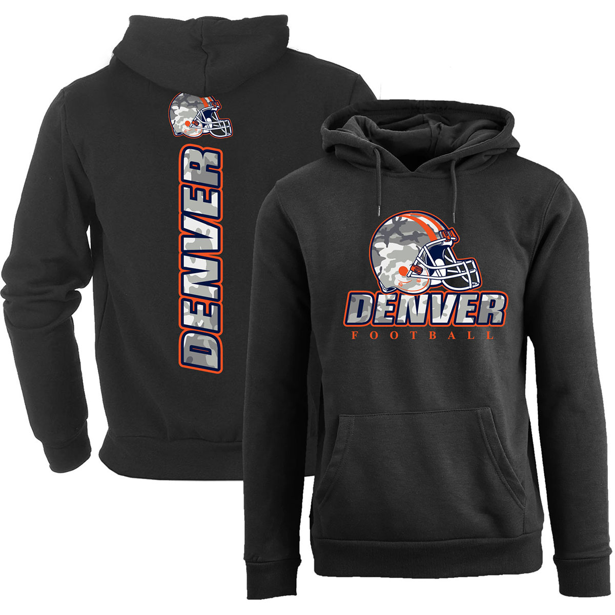 Men's Army Camo Football Pullover Hoodie - Denver - Black / XL