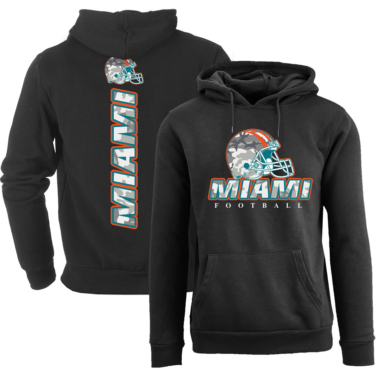 Men's Army Camo Football Pullover Hoodie - Miami - Black / XL