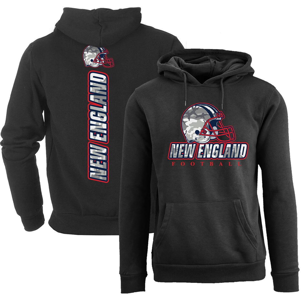 Men's Army Camo Football Pullover Hoodie - New England - Black / XL