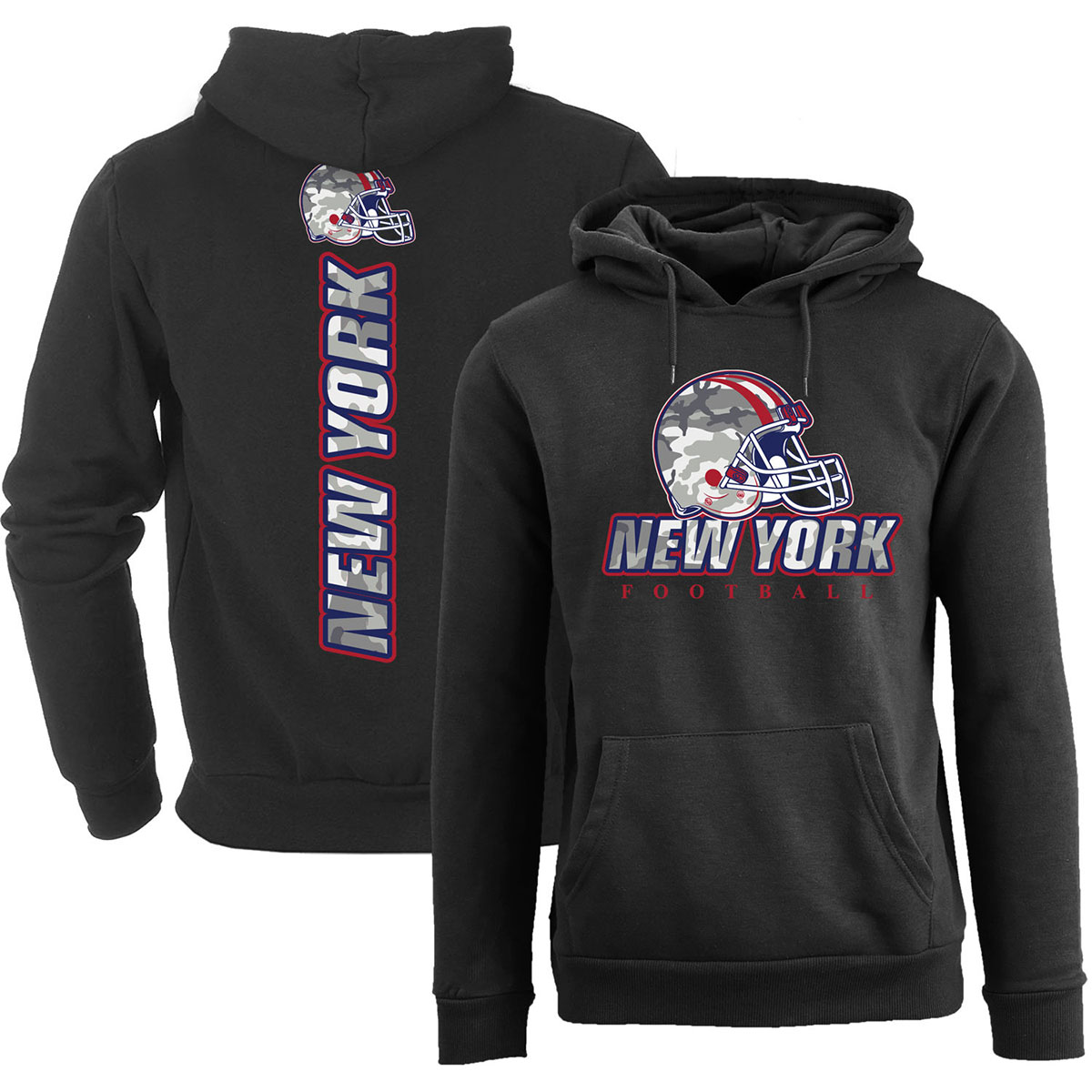 Men's Army Camo Football Pullover Hoodie - New York - Black / 2XL