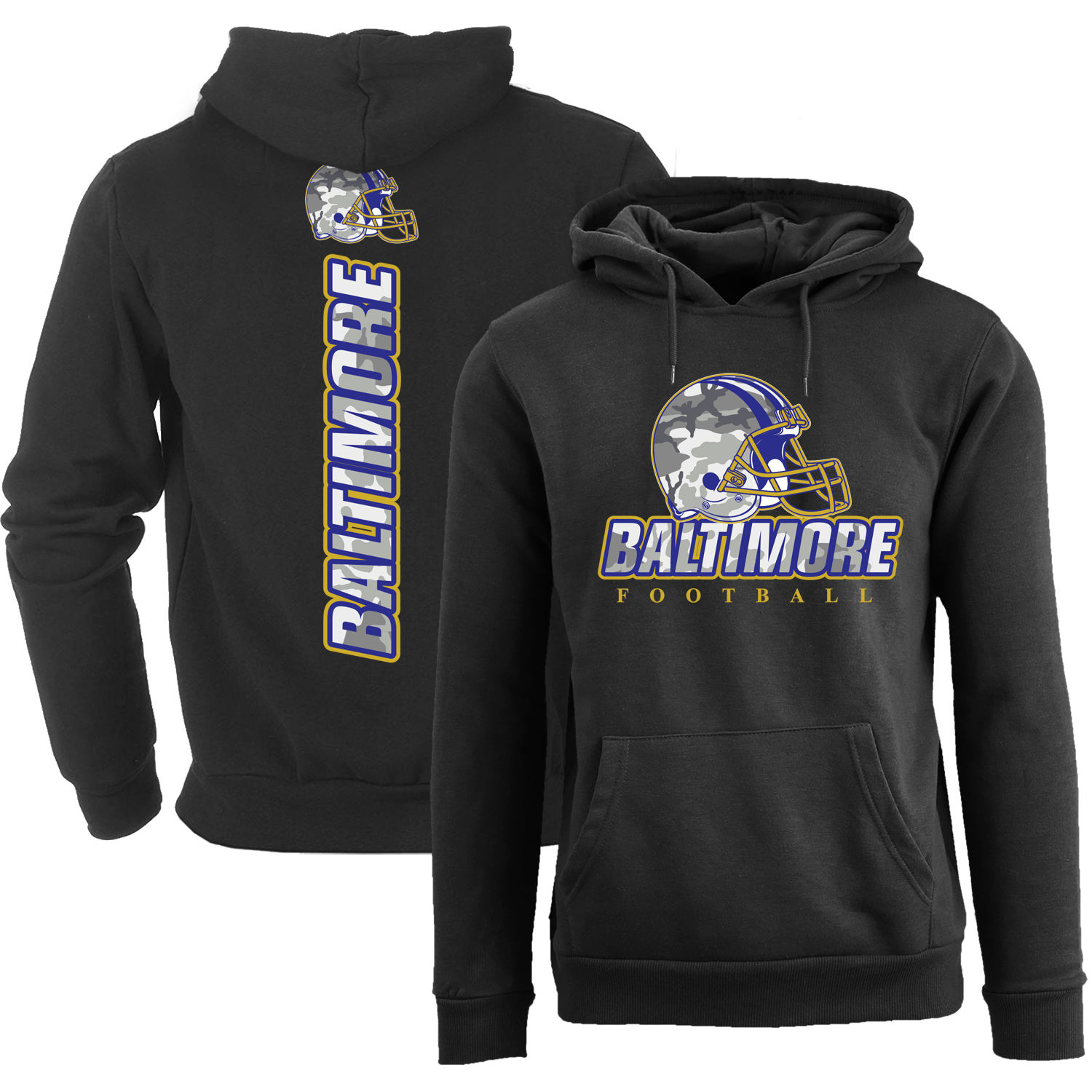 Women's Army Camo Football Pullover Hoodie - Baltimore - Black / S