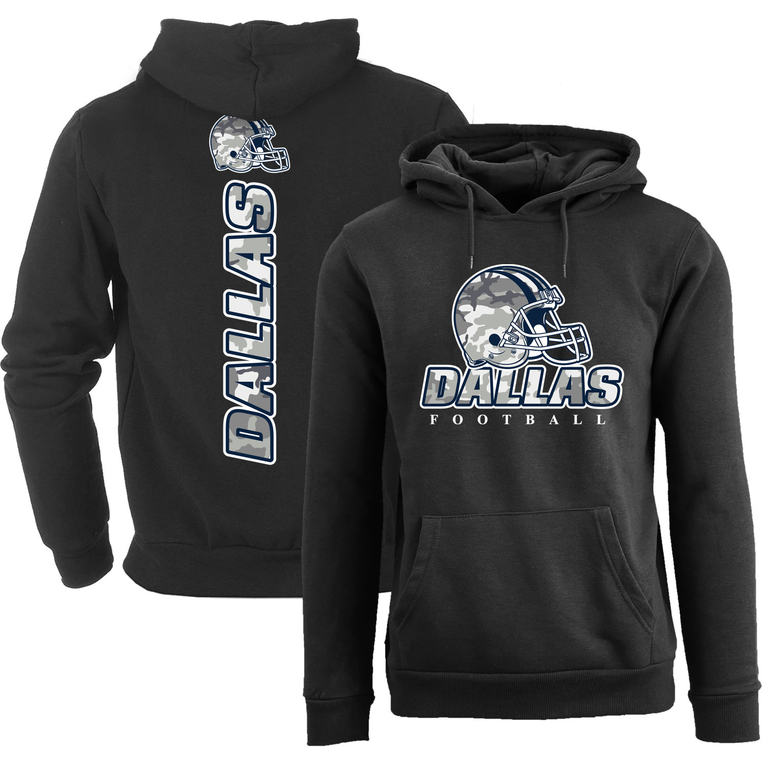 Women's Army Camo Football Pullover Hoodie - Dallas - Black / S
