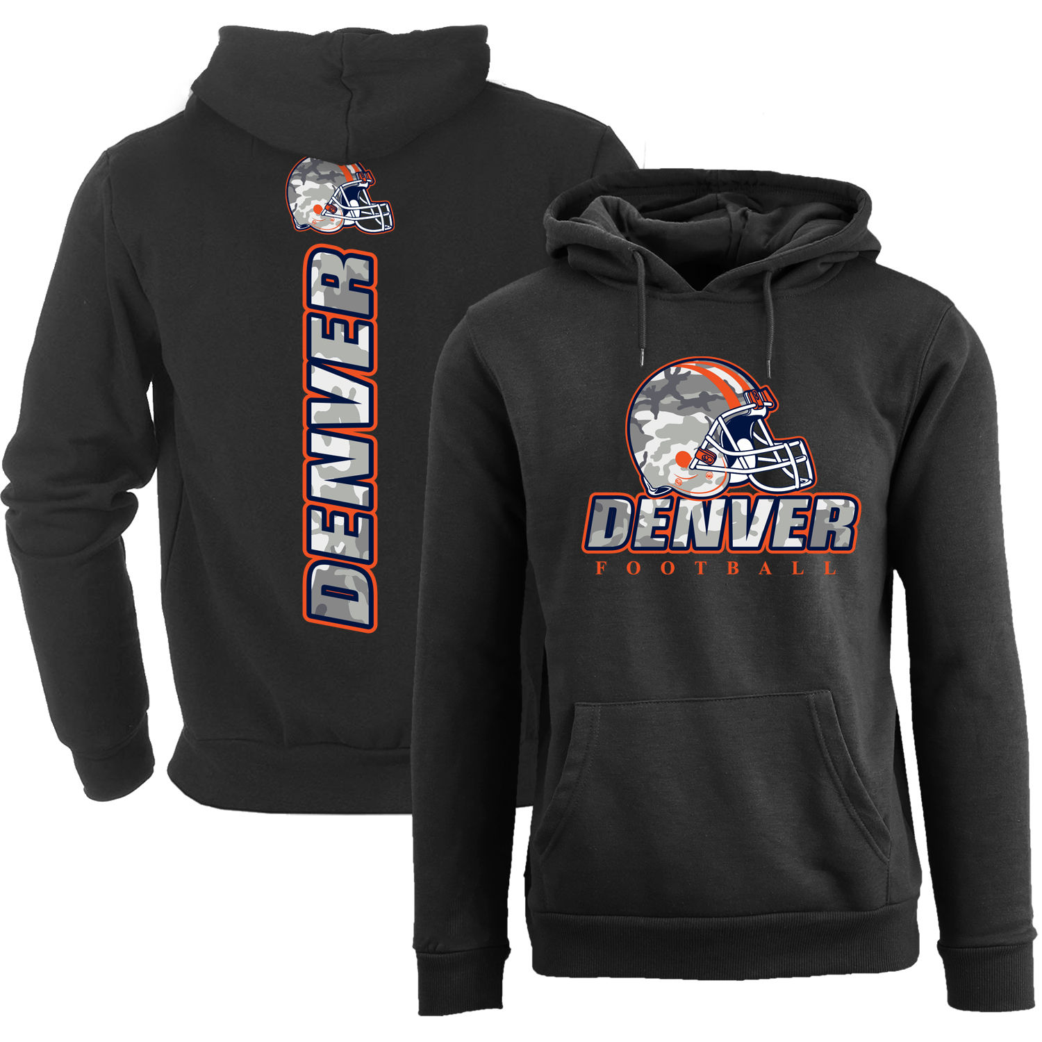 Women's Army Camo Football Pullover Hoodie - Denver - Black / S