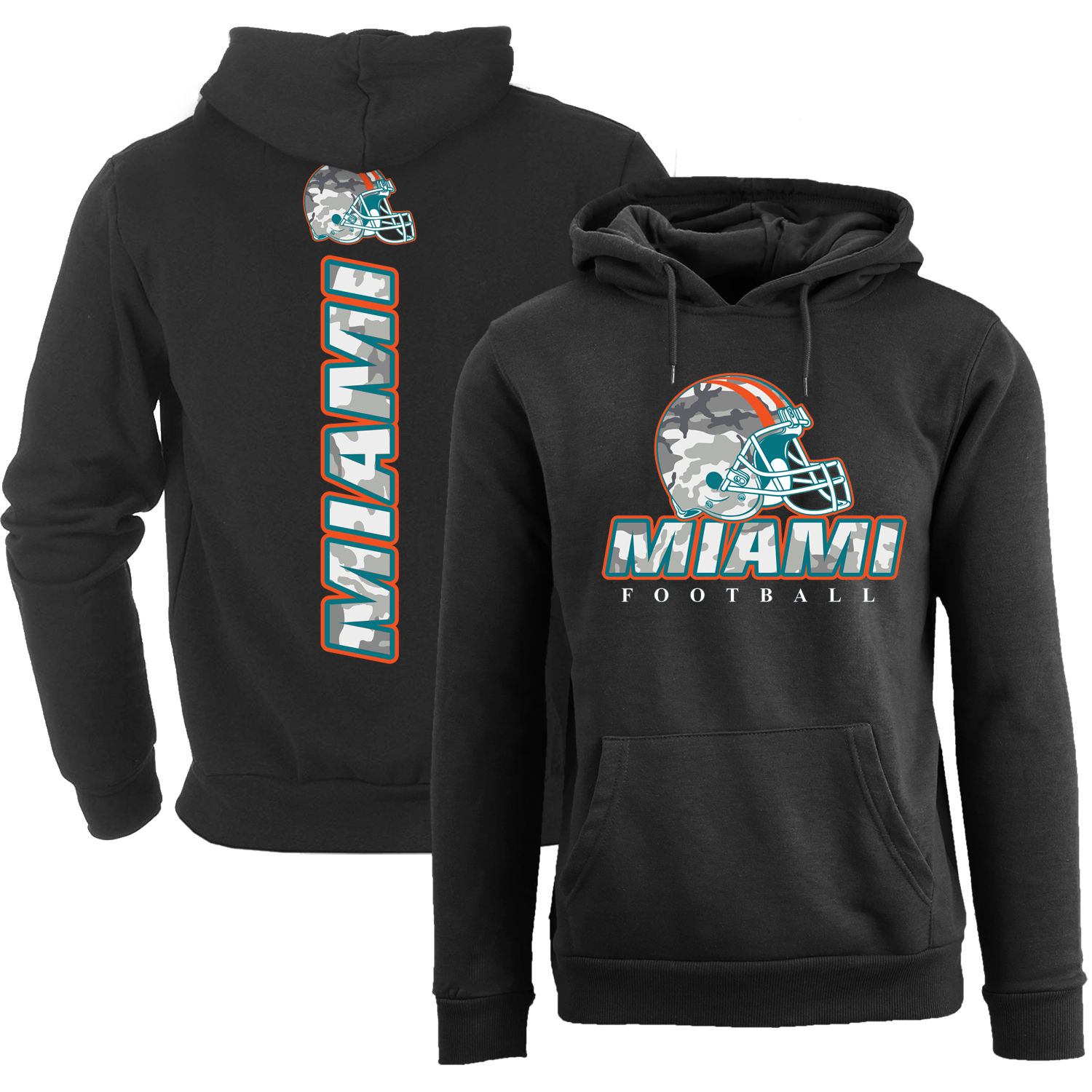 Women's Army Camo Football Pullover Hoodie - Miami - Black / S