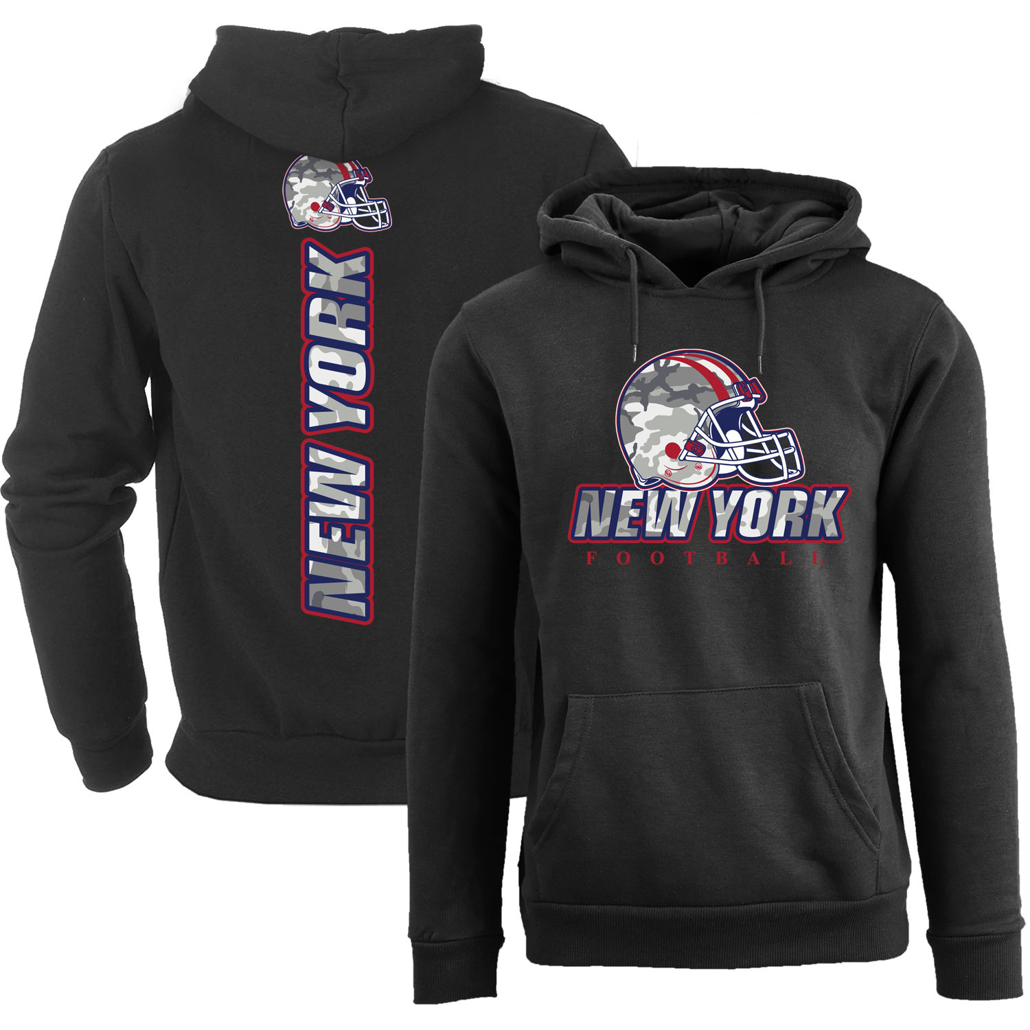 Women's Army Camo Football Pullover Hoodie - New York - Black / S