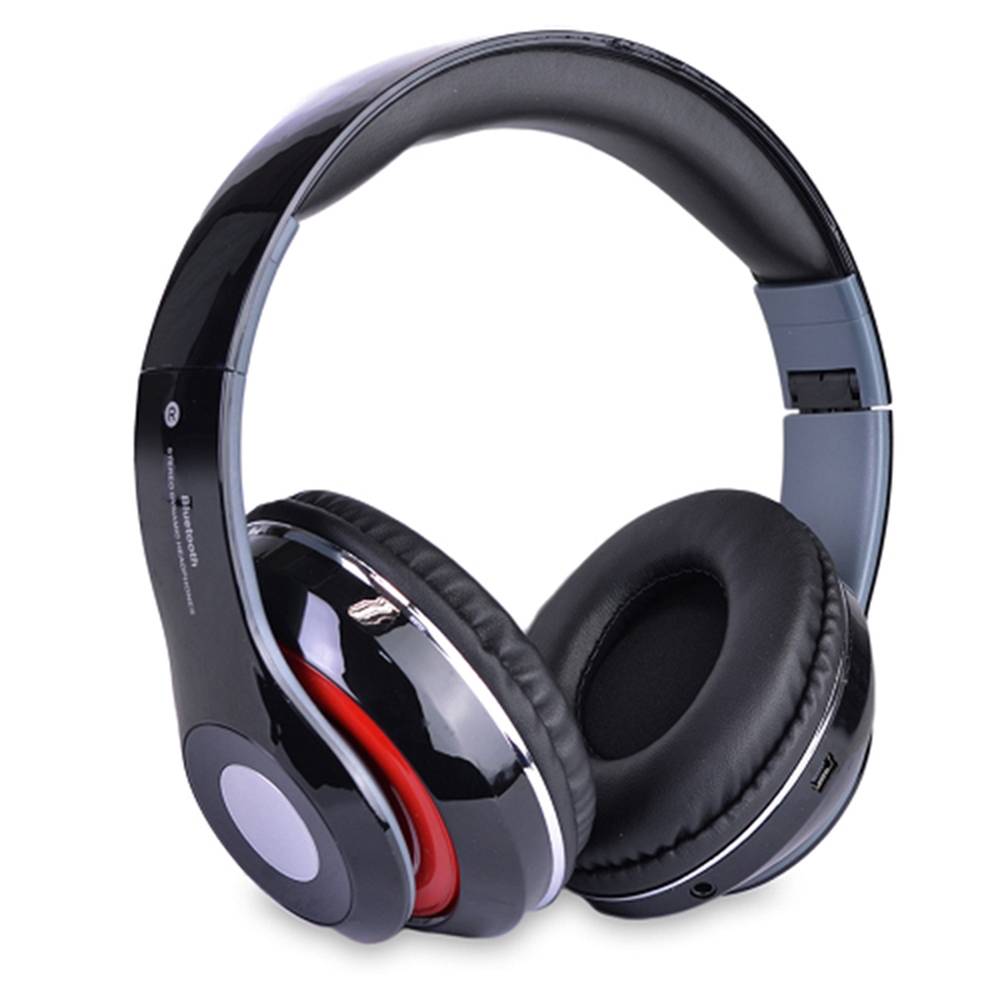 Bluetooth Wireless Headphones with Built-in FM Tuner, Memory Card Slot, and Mic - Black
