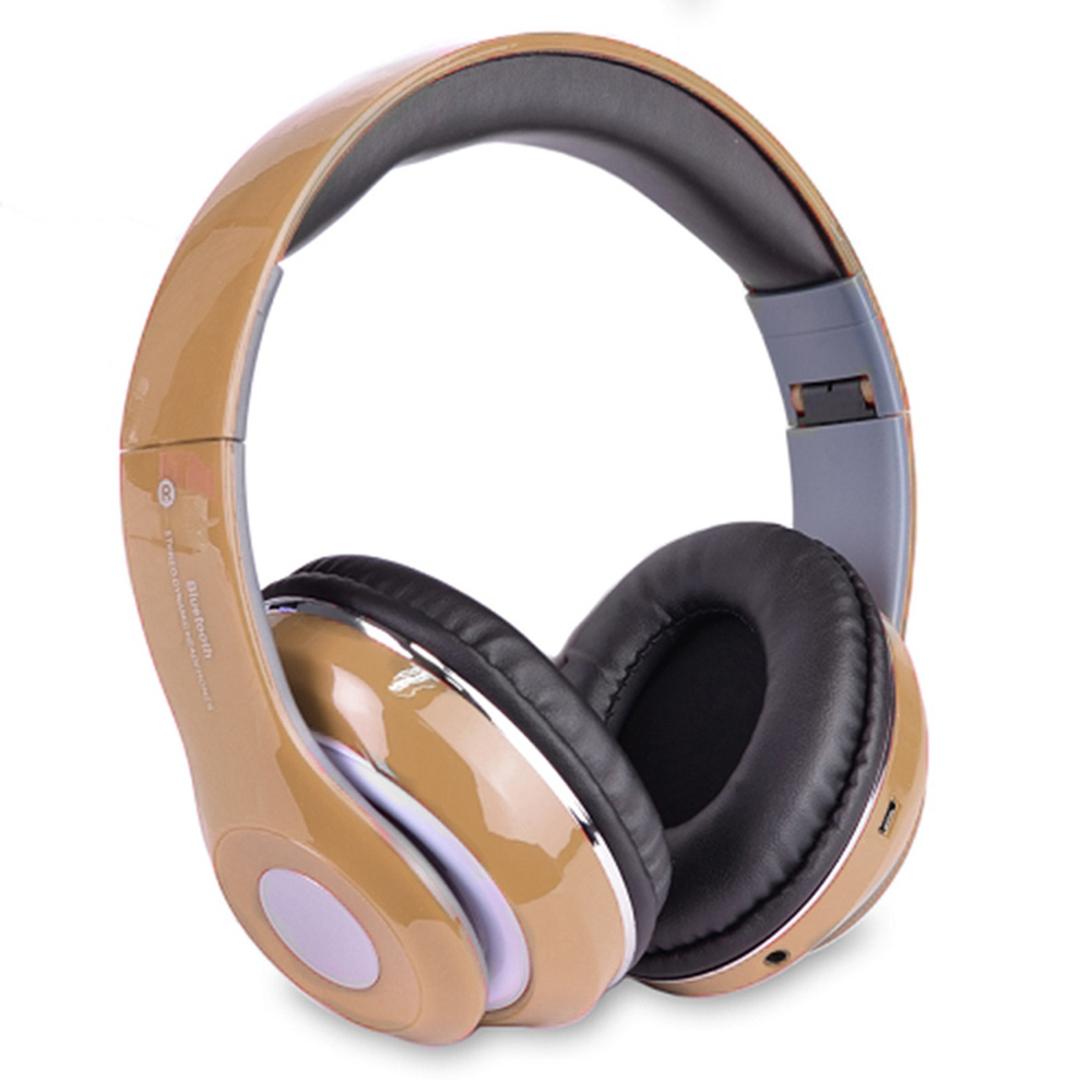 Bluetooth Wireless Headphones with Built-in FM Tuner, Memory Card Slot, and Mic - Gold