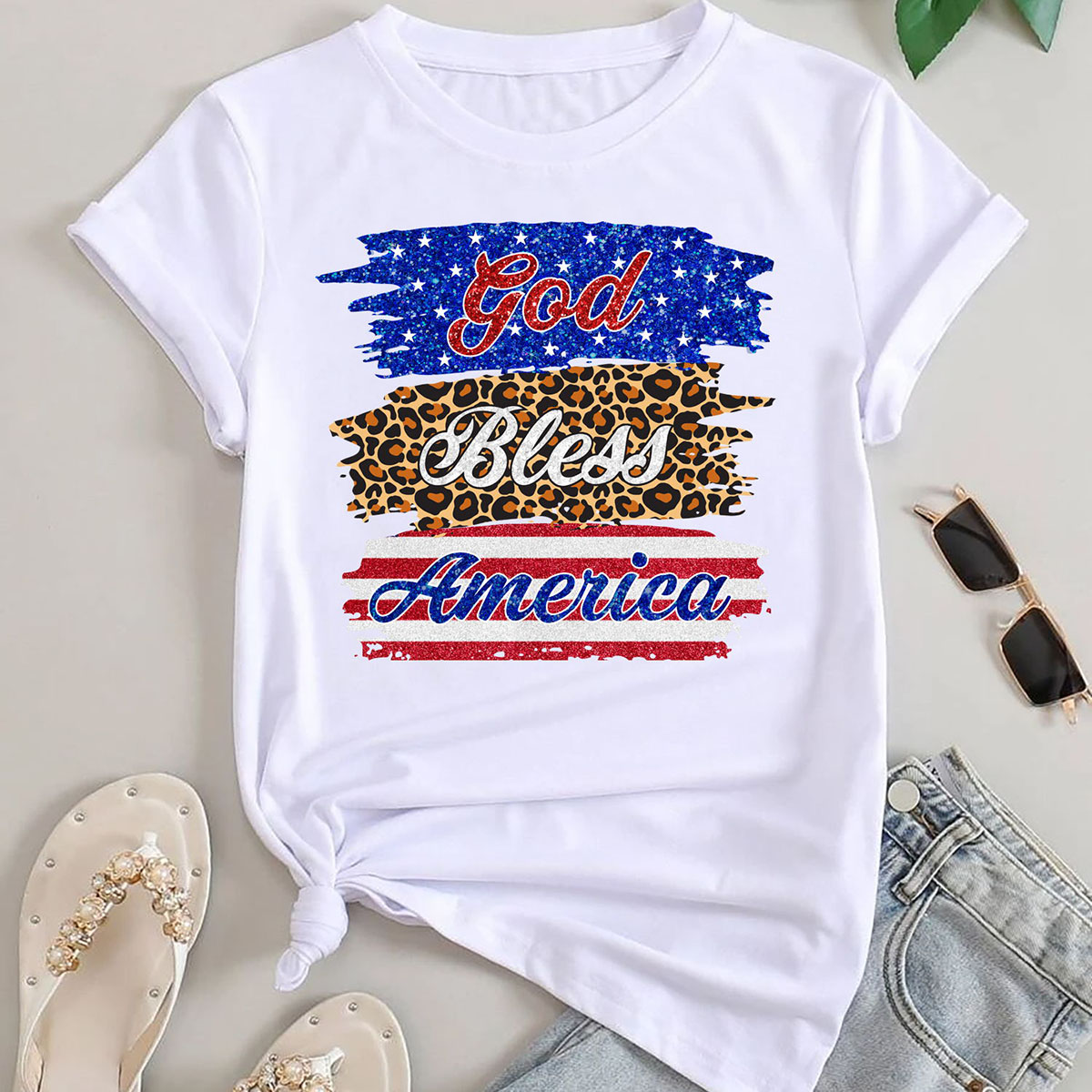 Women's Miss Americana T-Shirts - God Bless America - White - L
