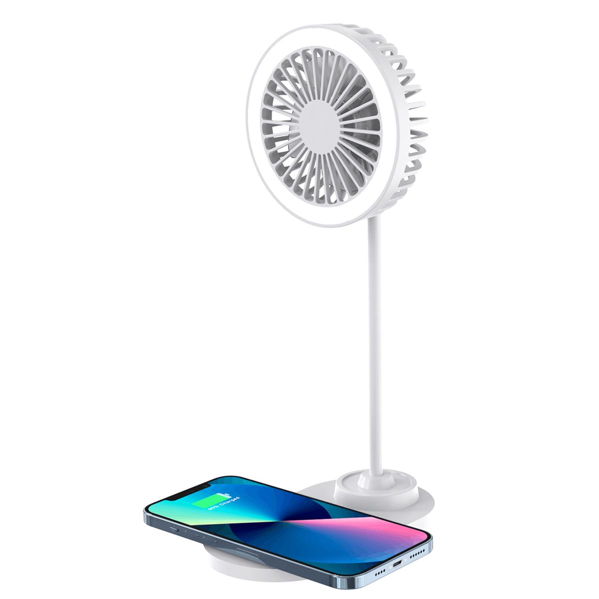 Zummy 3-in-1 Fan with Wireless Charger and LED Light - White