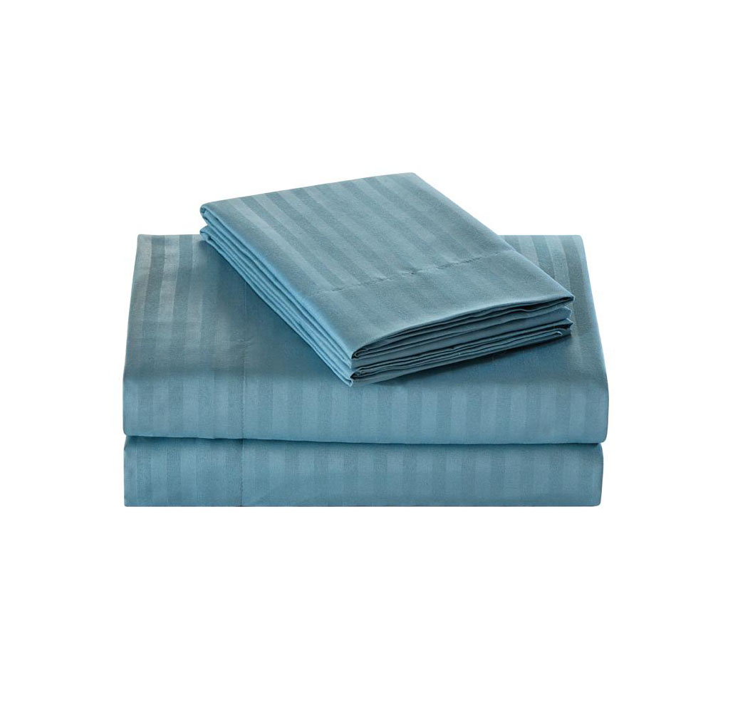 4-Piece Brushed Microfiber Dobby Striped Sheet Set - Queen - Teal