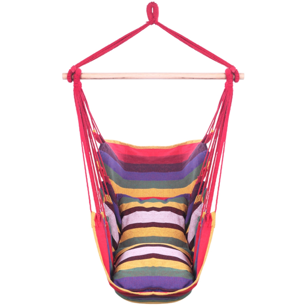 Cotton Canvas Hanging Rope Chair with Pillows - Red
