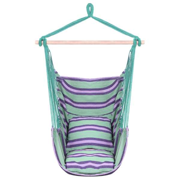 Cotton Canvas Hanging Rope Chair with Pillows - Green