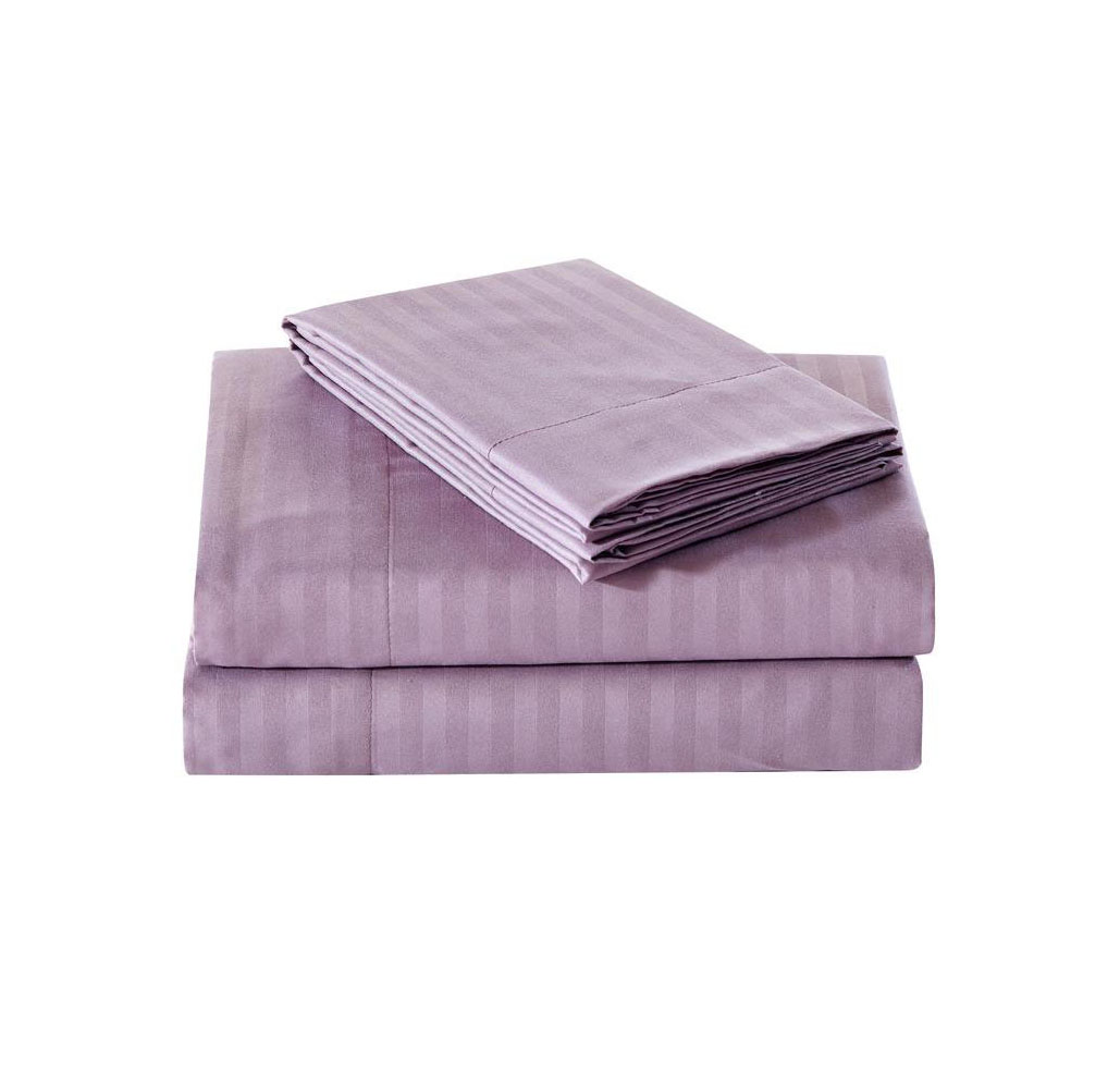 4-Piece Brushed Microfiber Dobby Striped Sheet Set - Queen - Plum