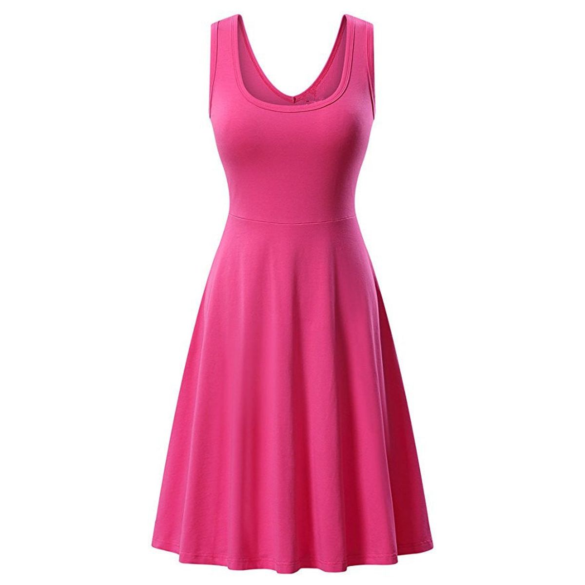 Women's Sleeveless Flared Skater Dress - HOT PINK / L