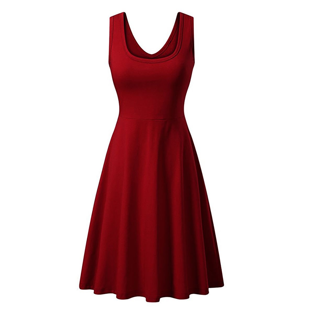 Women's Sleeveless Flared Skater Dress - WINE / L