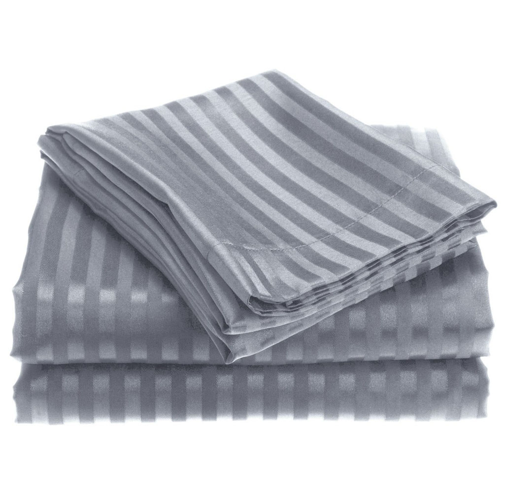 4-Piece Brushed Microfiber Dobby Striped Sheet Set - Queen - Gray