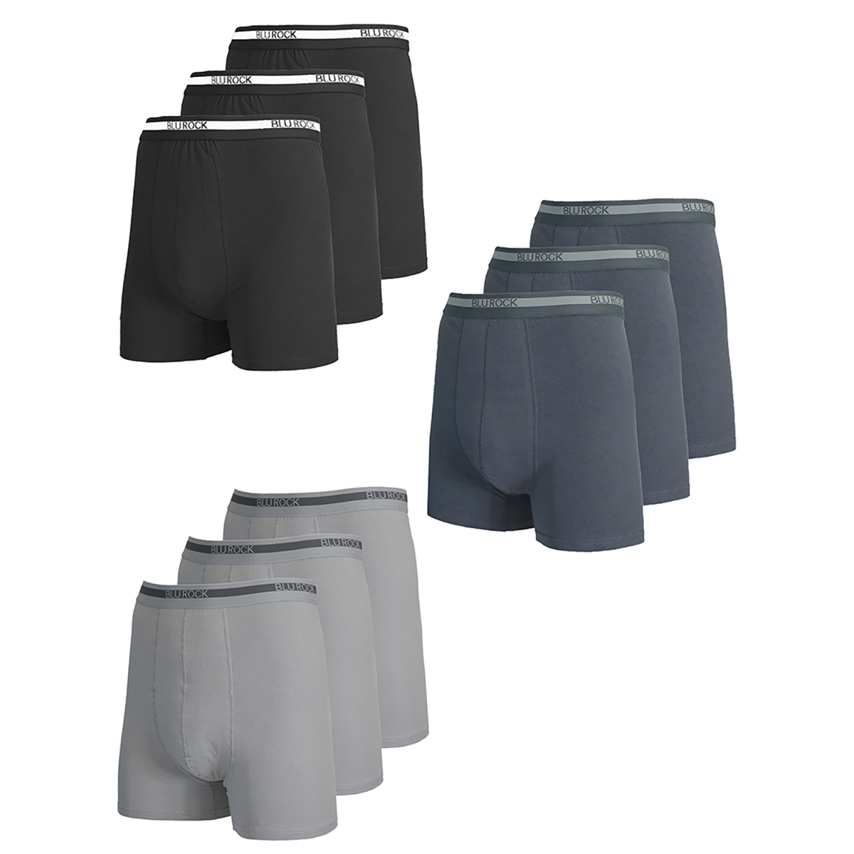 Men's Stretch Cotton Boxer Briefs (9-Pack) - (3PK) / MBB-565 / BK-CH-HG / M