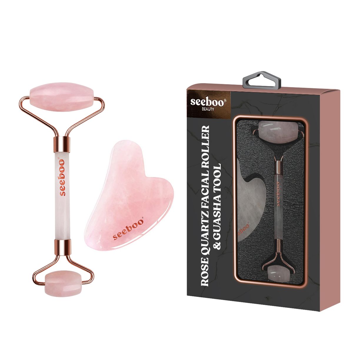 Rose Quartz or Jade Facial Roller & Guasha Tool by Seeboo® - Rose Quartz