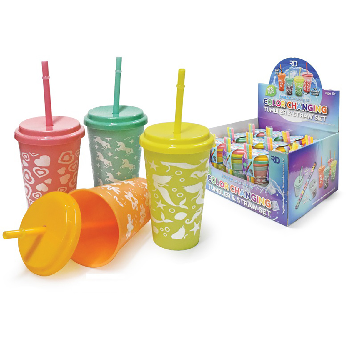 Color Changing Tumbler & Straw Set (3-Pack) - 3-Pack Tumbler Set - Girls Assortment