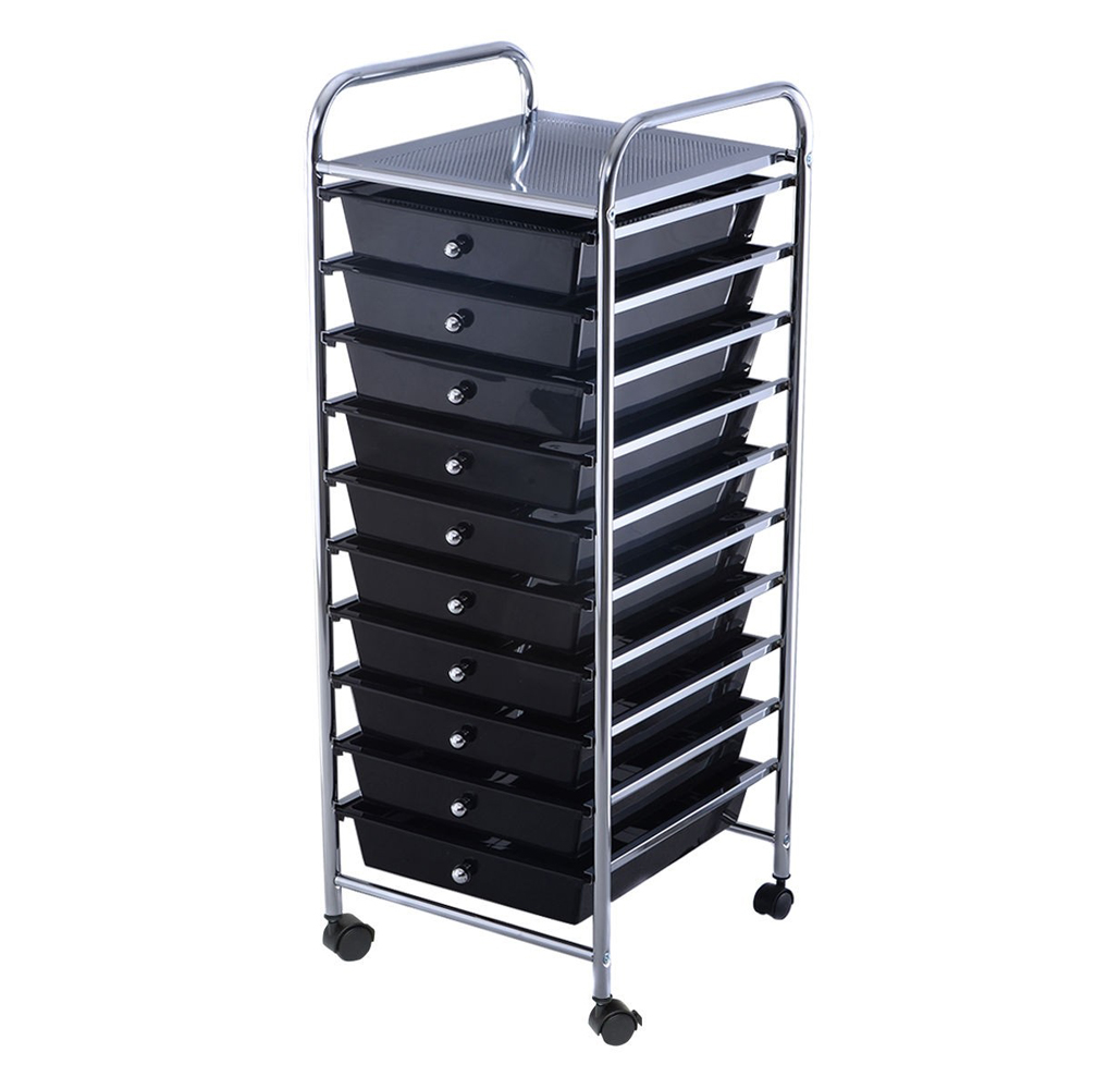 Rolling 10-Drawer Storage Cart - Black