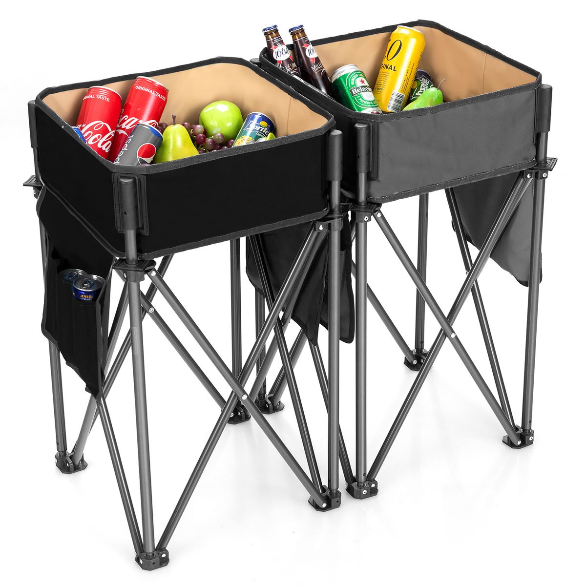 2-Piece Folding Camping Tables with Large Capacity Storage Sink for Picnic - Camping Tables, Black+Gray