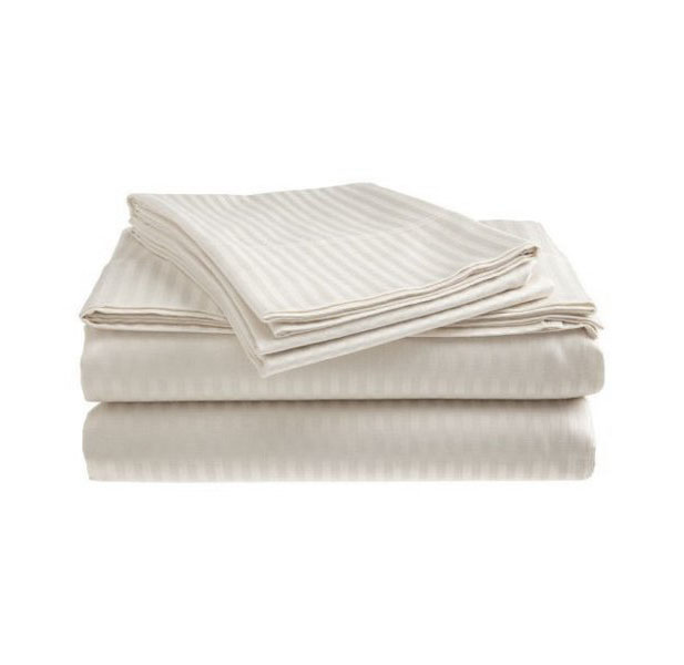 4-Piece Brushed Microfiber Dobby Striped Sheet Set - King - White