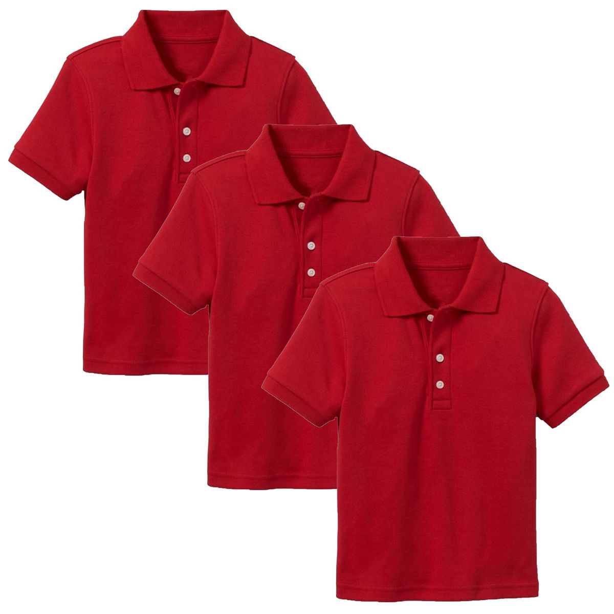 Boys' Short Sleeve School Uniform Pique Polo Shirt (3-Pack) - 3-Pack Red - Size 18