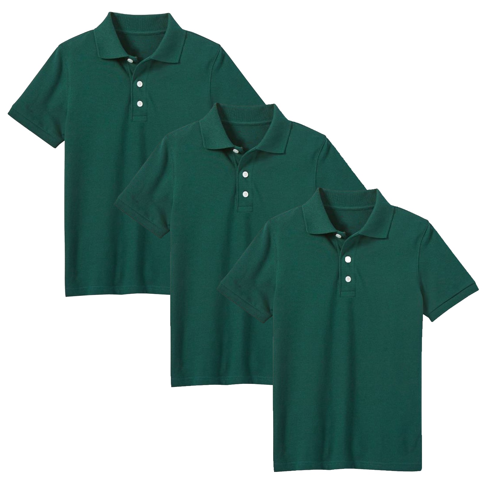 Boys' Short Sleeve School Uniform Pique Polo Shirt (3-Pack) - 3-Pack Hunter - Size 4