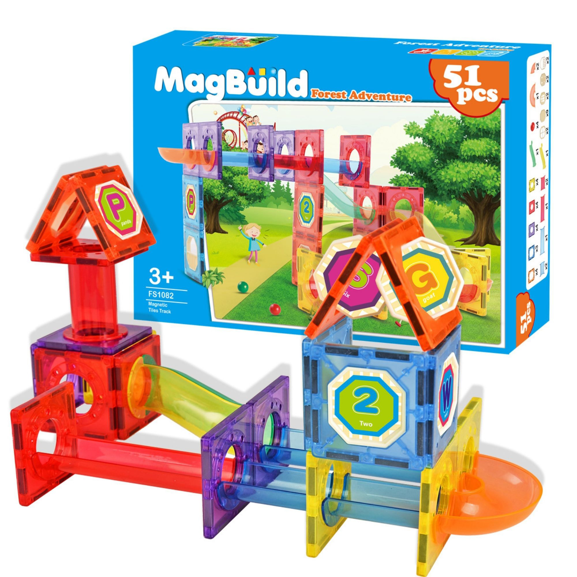 Kids' Magnetic Building Tile Set - 51 pcs Forest Adventure