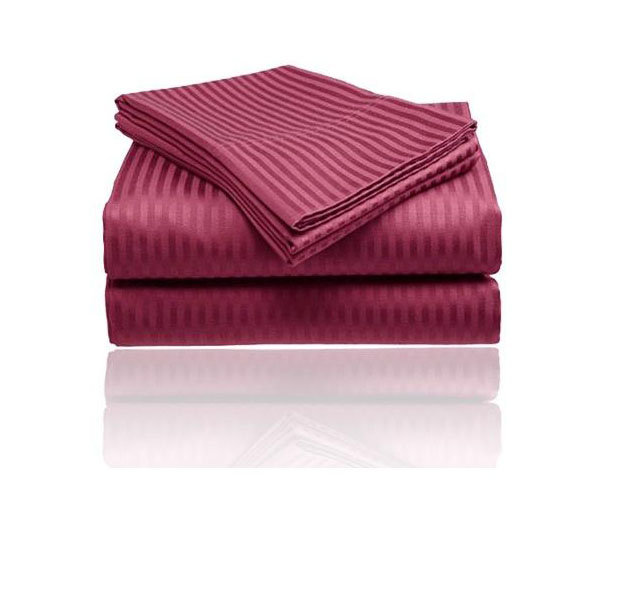 4-Piece Brushed Microfiber Dobby Striped Sheet Set - King - Burgundy