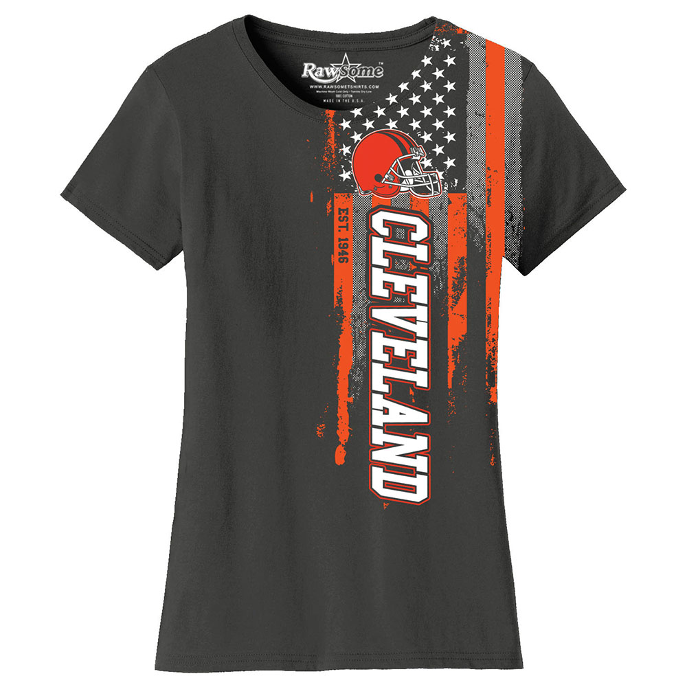 Women's Football USA Flag T-Shirt - Cleveland - Charcoal / 2XL