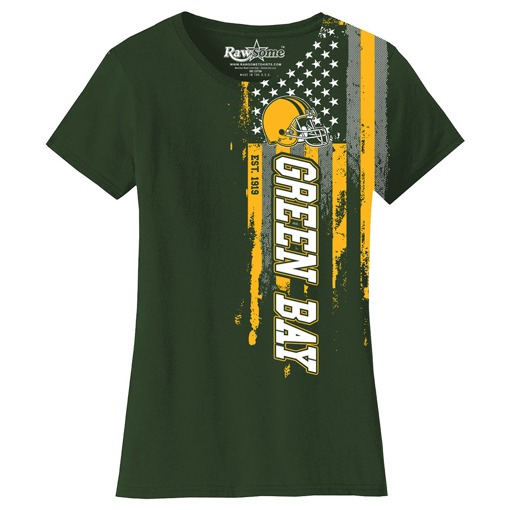 Women's Football USA Flag T-Shirt - Green Bay - F.Green / S