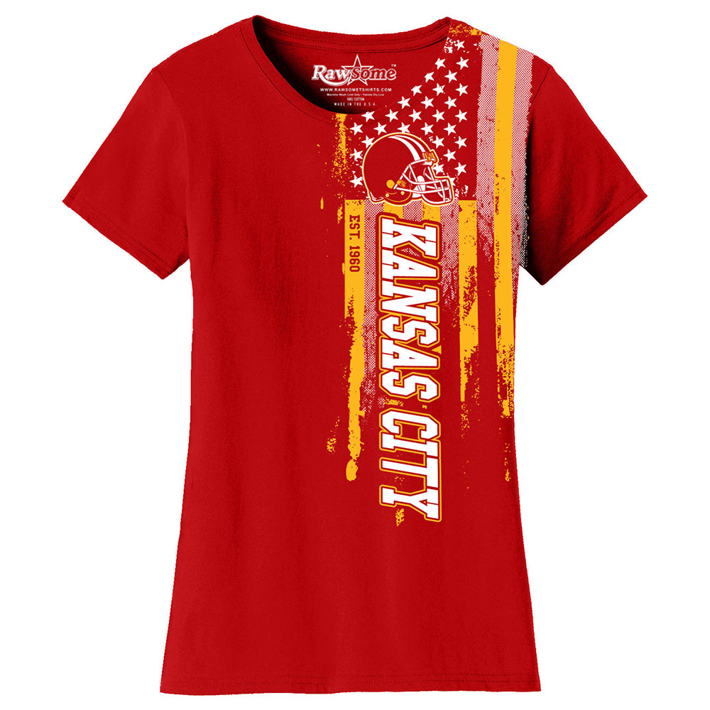 Women's Football USA Flag T-Shirt - Kansas City - Red / S