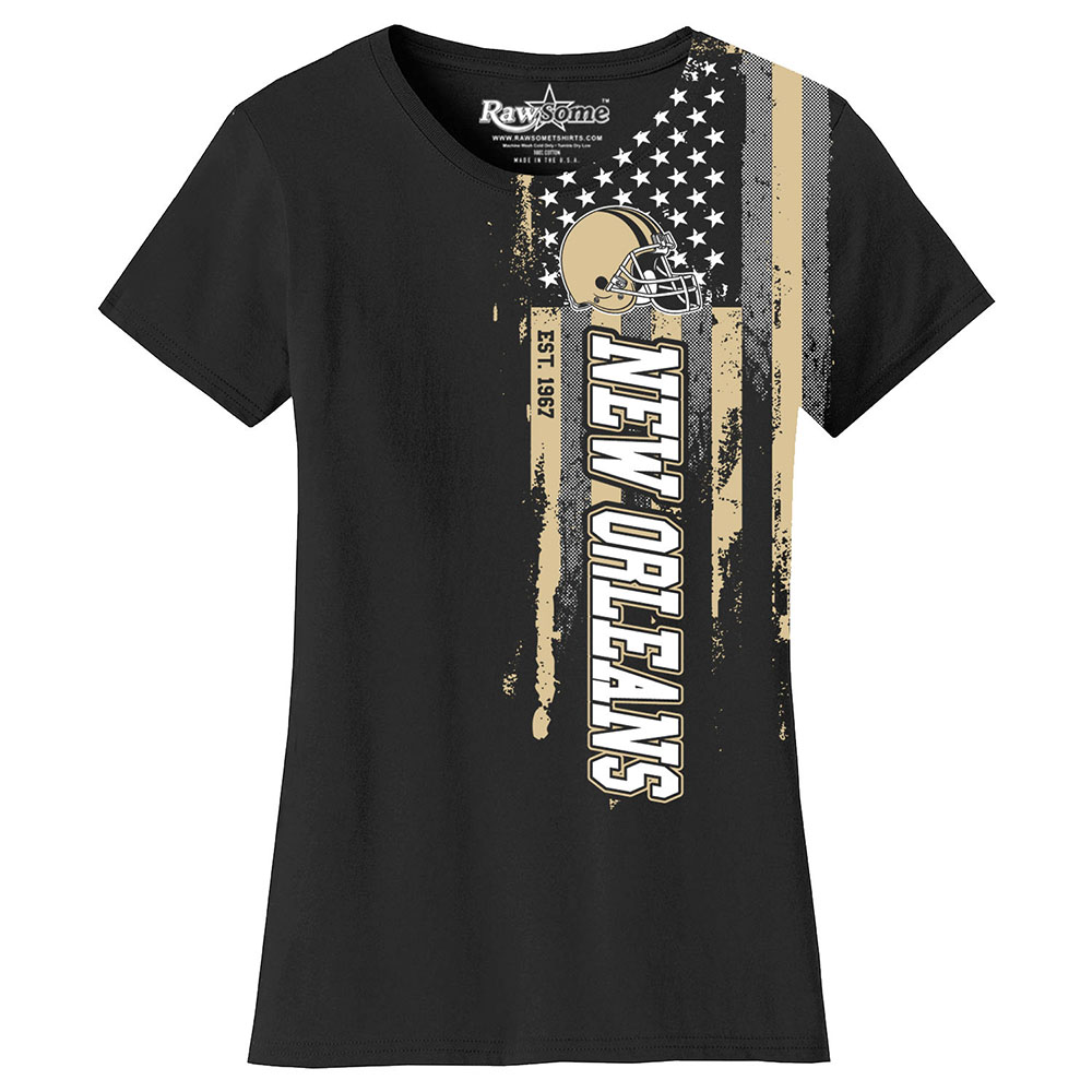 Women's Football USA Flag T-Shirt - New Orleans - Black / S