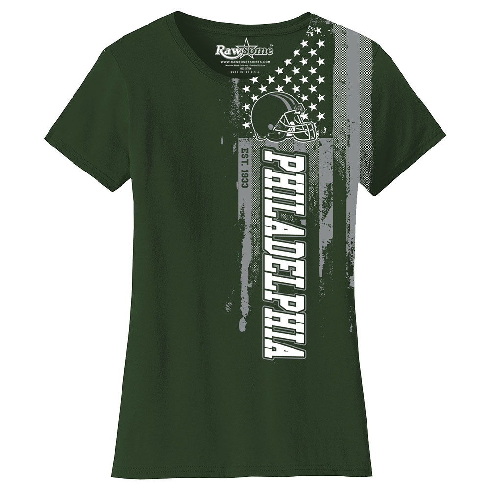 Women's Football USA Flag T-Shirt - Philadelphia - F.Green / S