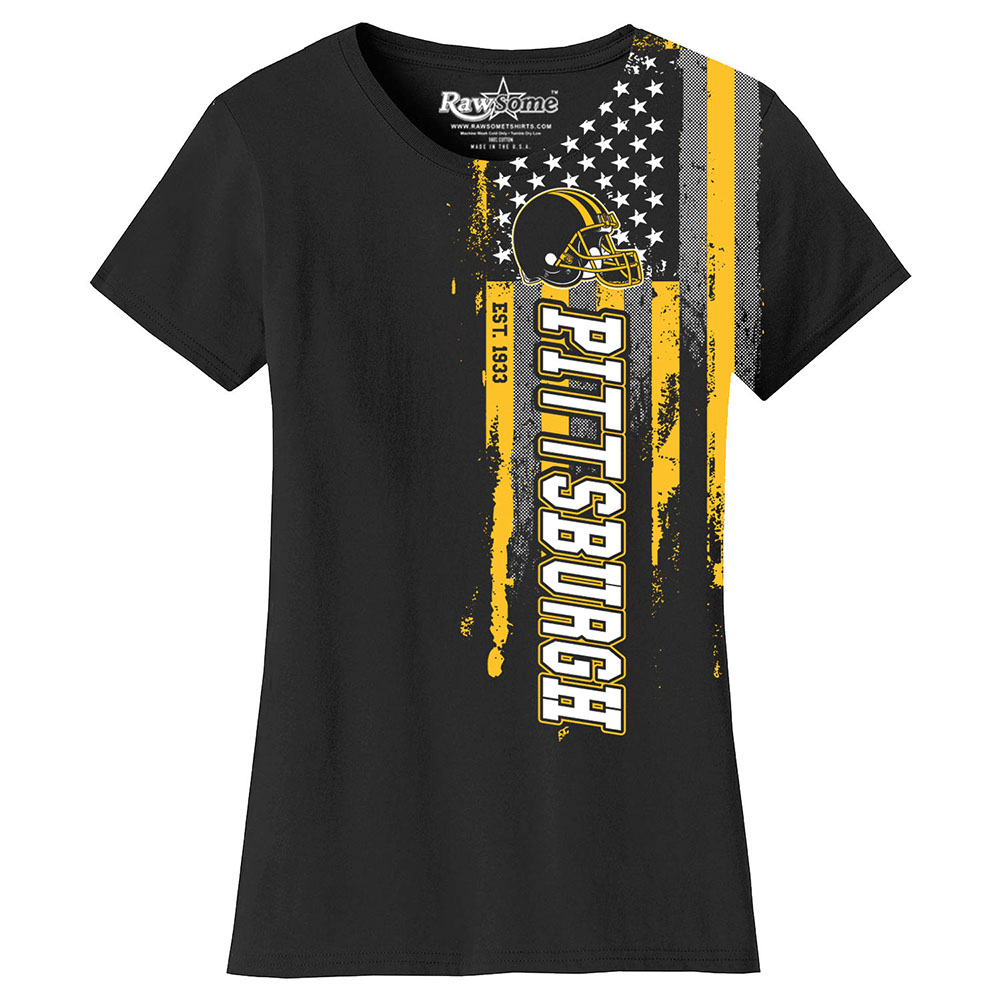 Women's Football USA Flag T-Shirt - Pittsburgh - Black / S