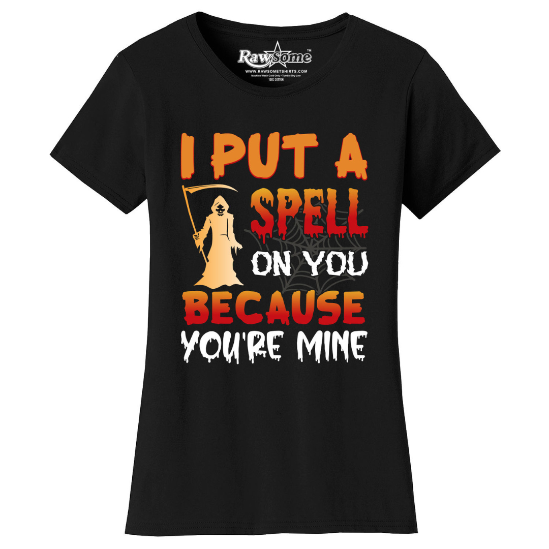 Women's Creepy Scary Short Sleeve Halloween T-Shirt - I Put a Spell on You - Black / S