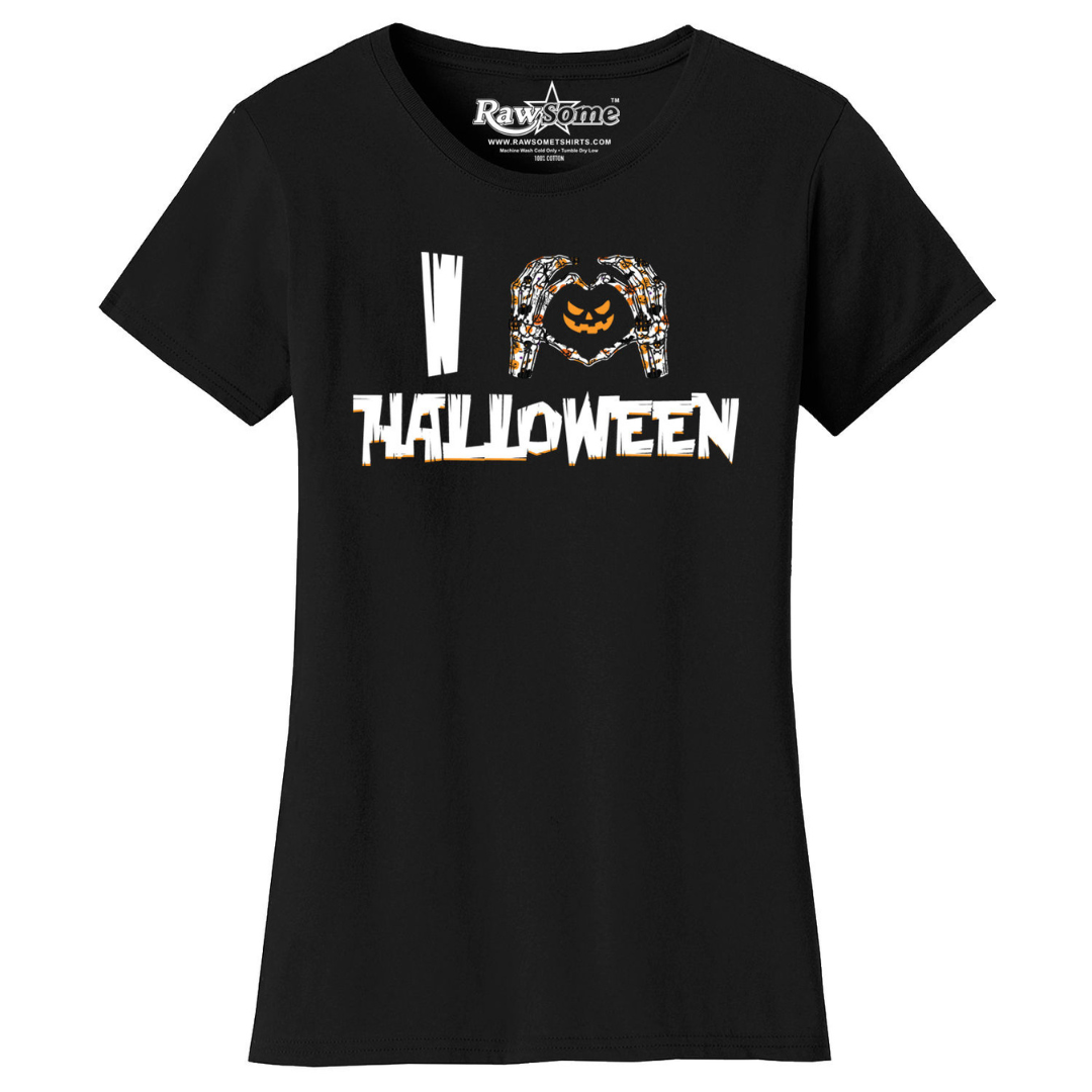Women's Creepy Scary Short Sleeve Halloween T-Shirt - I Love Halloween - Black / S