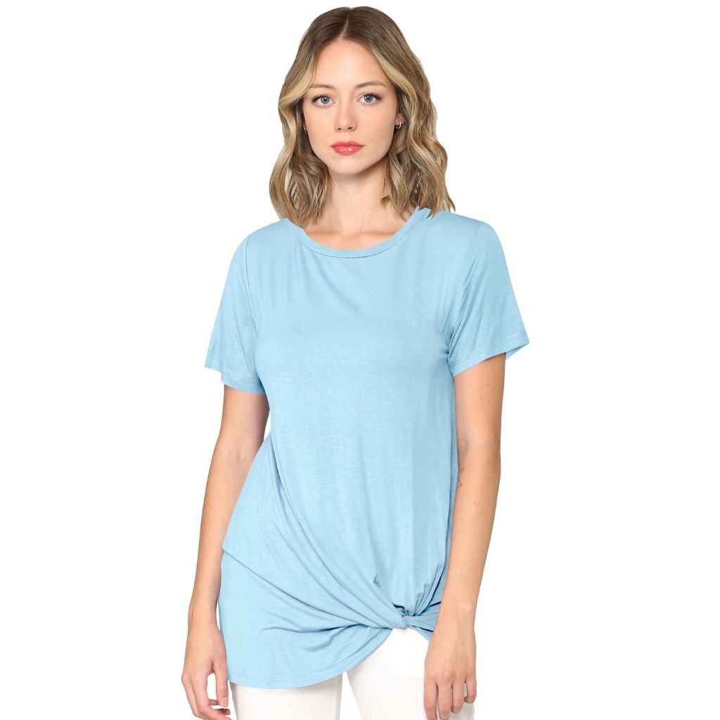 Women's Twist Front Short Sleeve Tunic Tee - Medium - Aqua