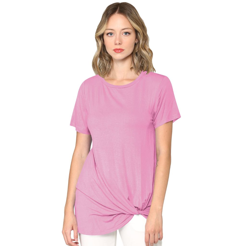 Women's Twist Front Short Sleeve Tunic Tee - X-Large - Pink