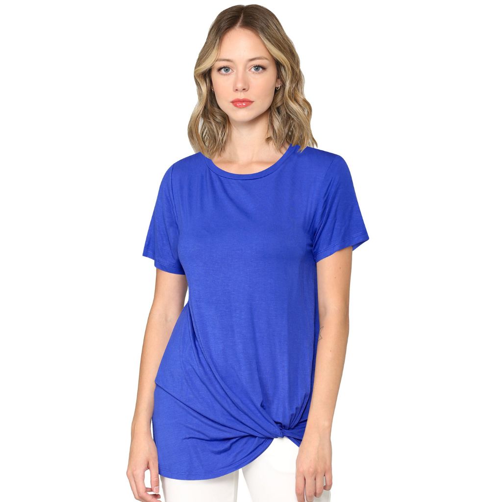 Women's Twist Front Short Sleeve Tunic Tee - X-Large - Royal Brite