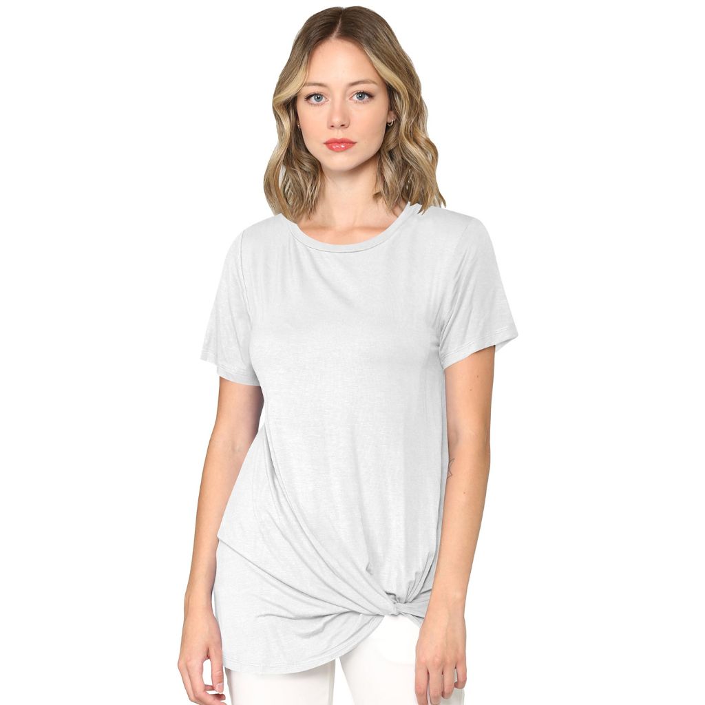 Women's Twist Front Short Sleeve Tunic Tee - Medium - White
