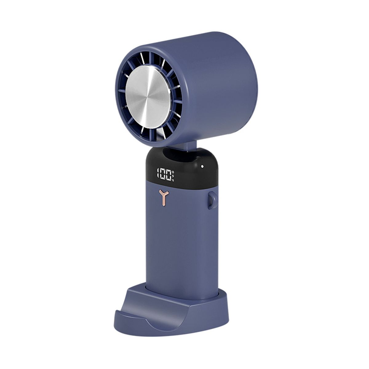2-in-1 Portable Handheld & Hand-Free Fan with Qi Phone Charger - Blue