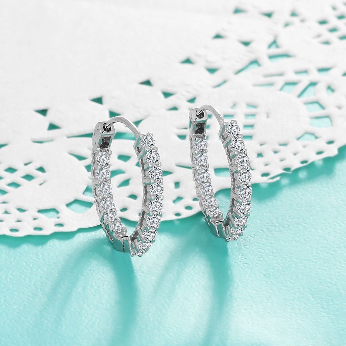 18K Gold Plated Cubic Zirconia Hoop Earrings - White