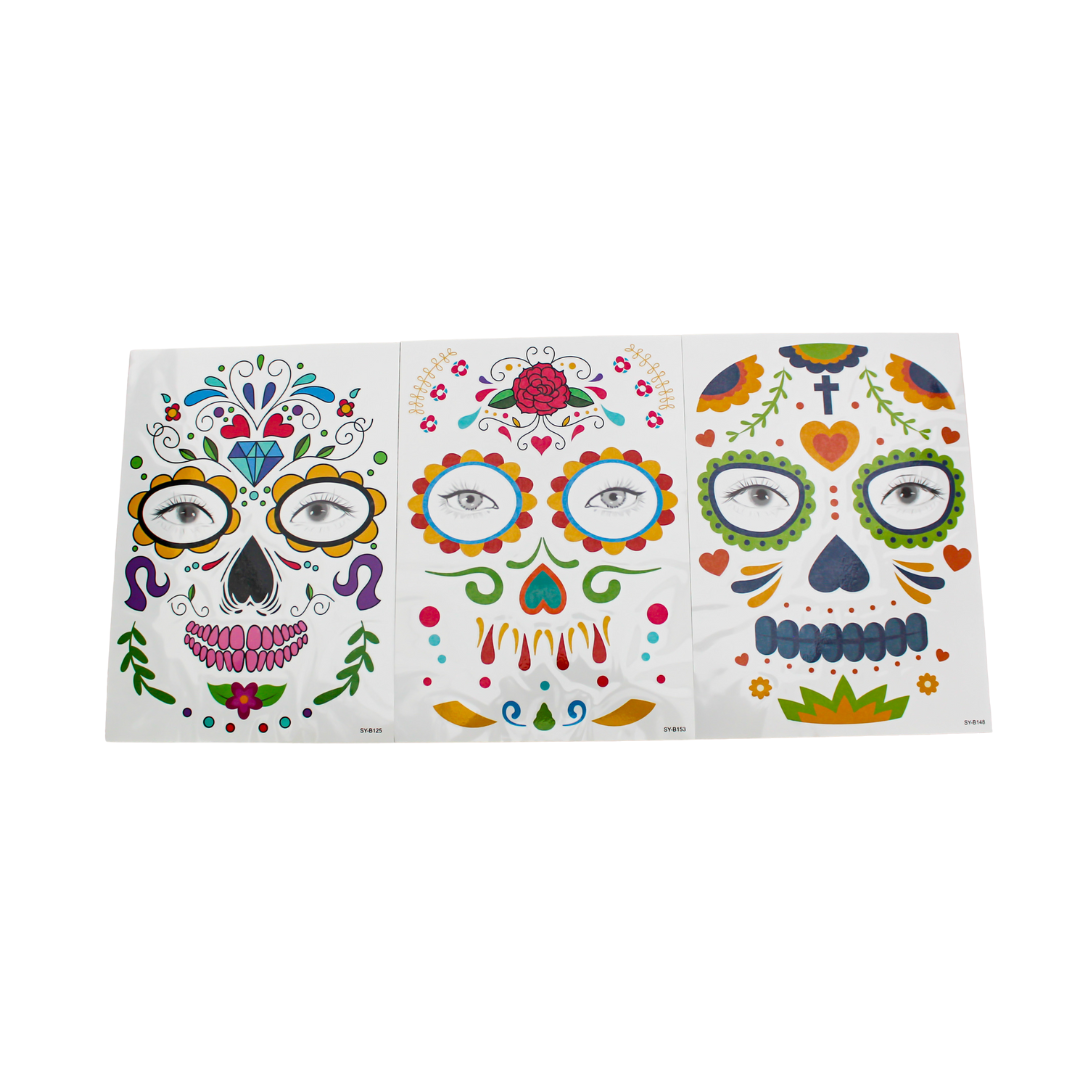 Halloween Temporary Tattoos - sugar skull blue gem