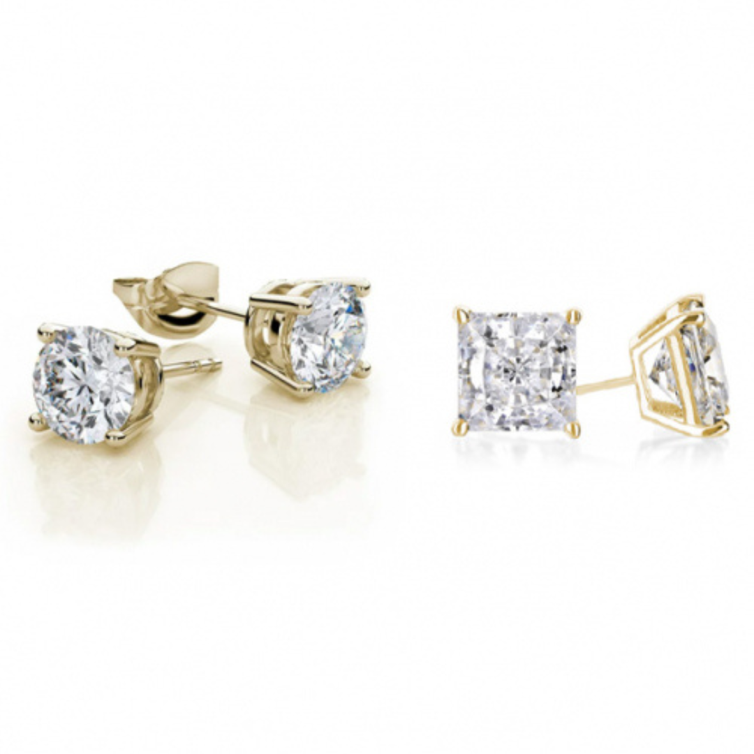 Round and Princess Stud Earring Set (2-Pair) - Yellow 2 Pair Round and Princess Cut